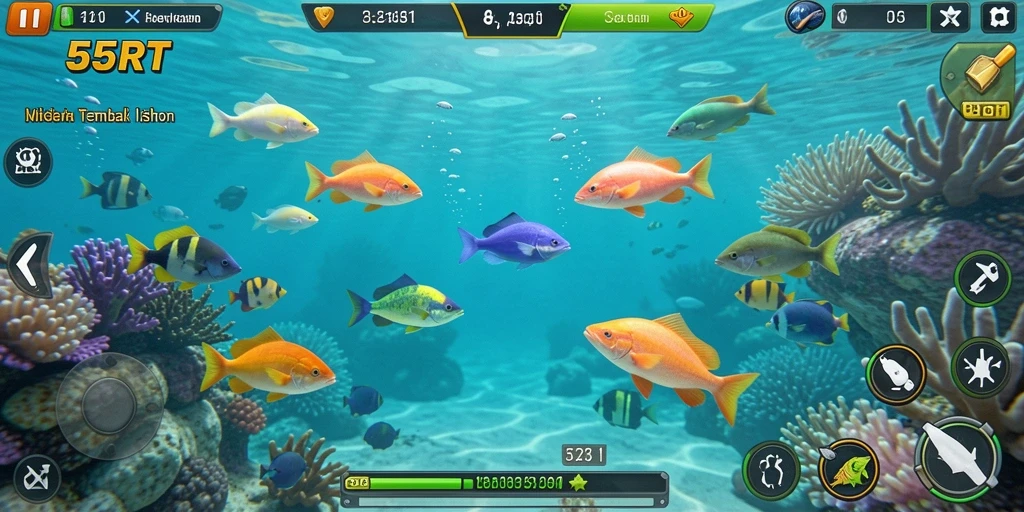 Screenshot menampilkan aksi seru dalam permainan Tembak Ikan 55RT.