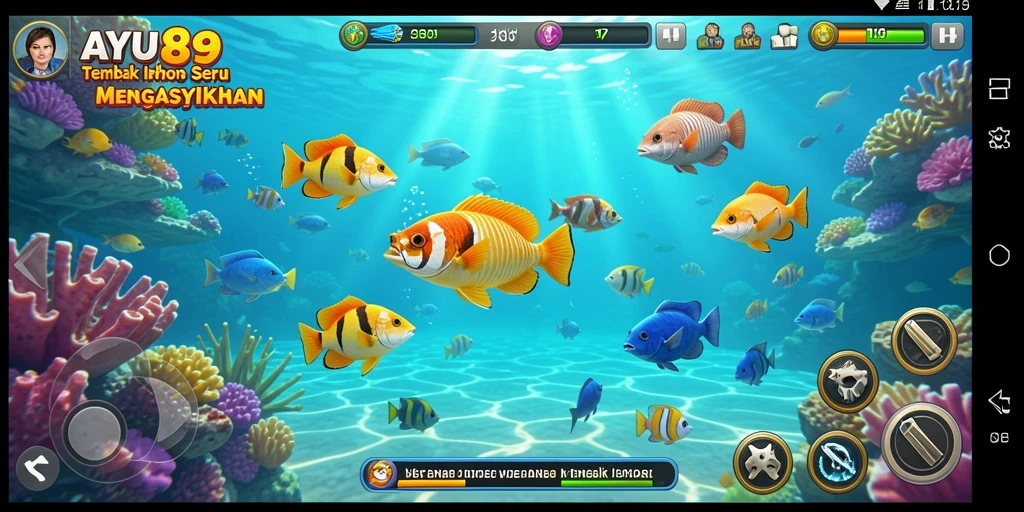 Tampilan gameplay seru dalam AYU89 saat menembak ikan.