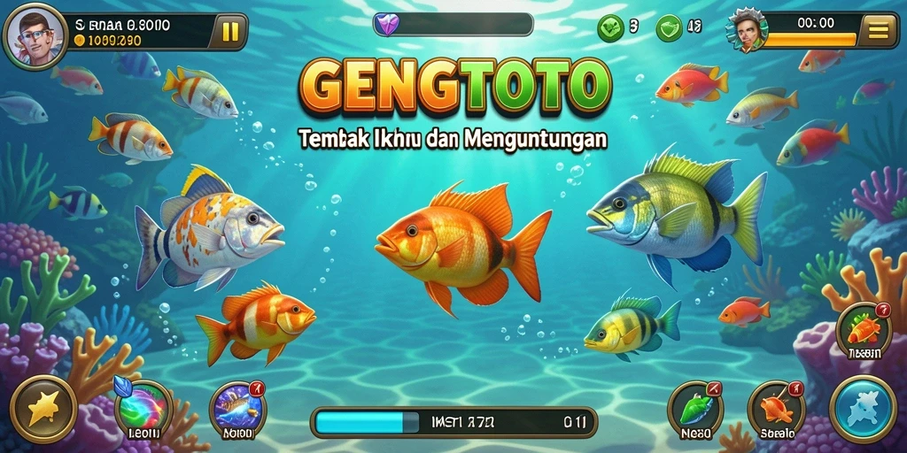 Tampilan gameplay GENGTOTO dengan aksi menembak ikan yang seru.