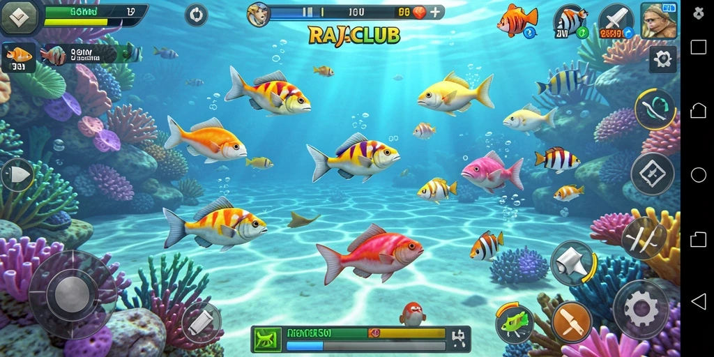 Screenshot gameplay RAJACLUB menampilkan aksi seru menembak ikan.